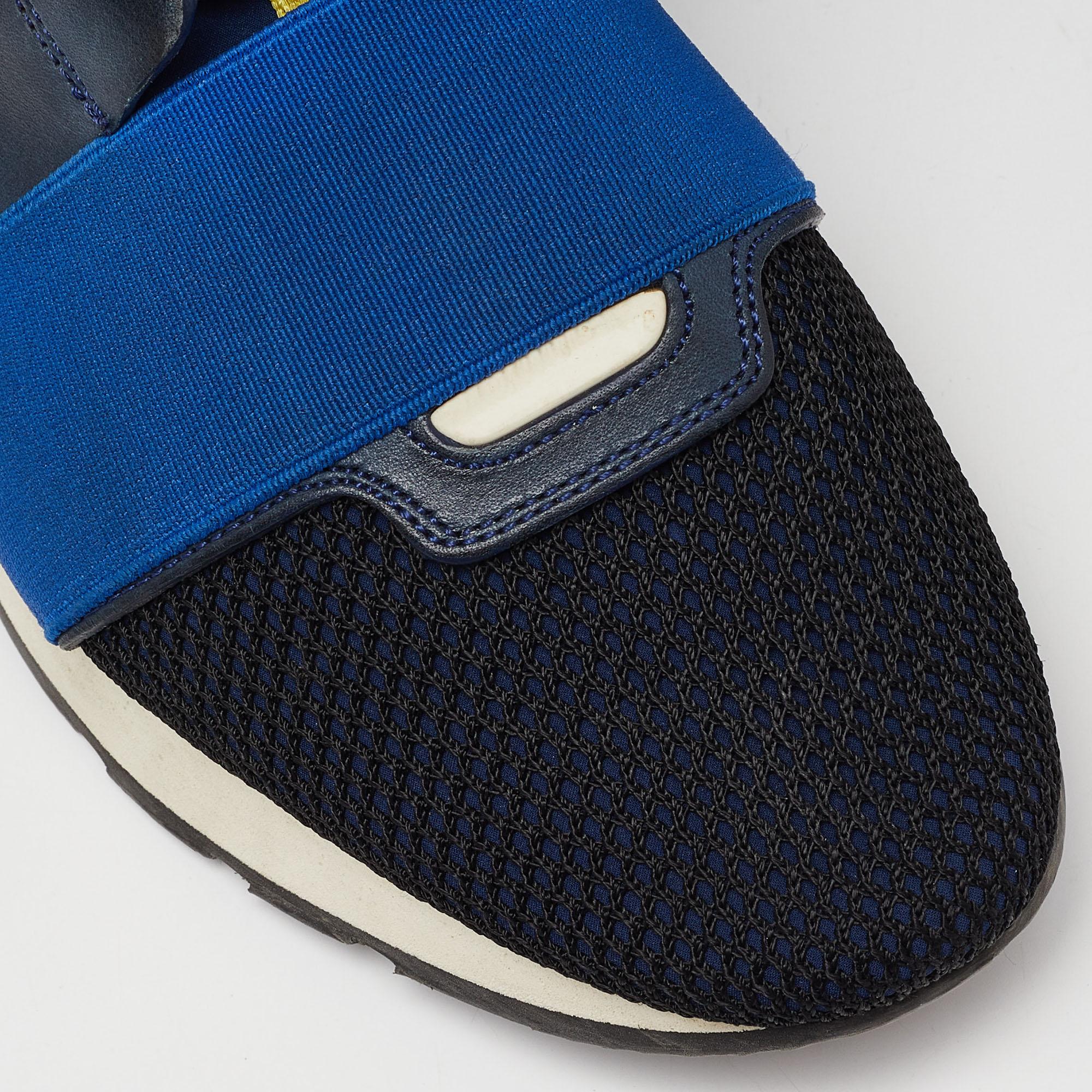 Baskets de course Balenciaga en cuir, daim, néoprène et maille bleue, taille 38 en vente 2