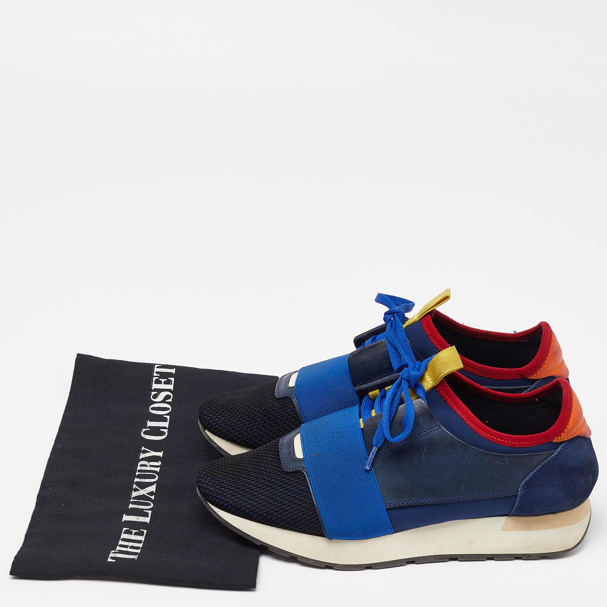 Baskets de course Balenciaga en cuir, daim, néoprène et maille bleue, taille 38 en vente 4