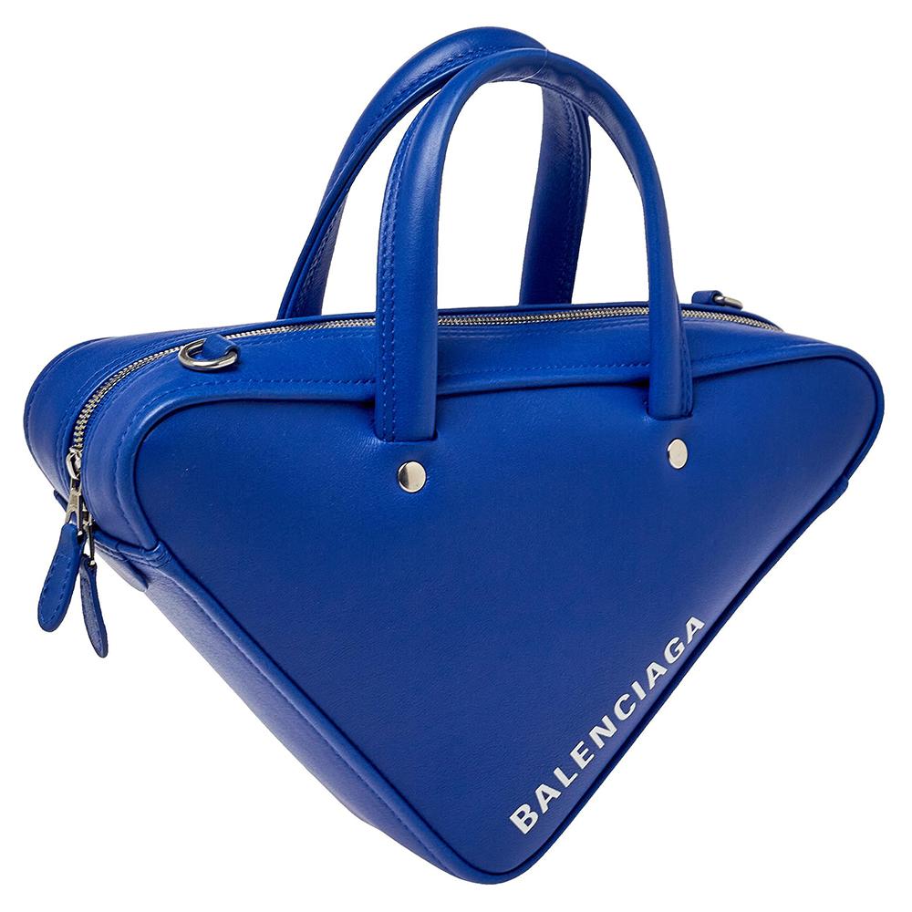 Balenciaga Blue Leather Triangle Electric Duffle Bag In Good Condition In Dubai, Al Qouz 2