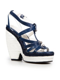 Balenciaga Blue Leather Wedge Sandals Size IT 37