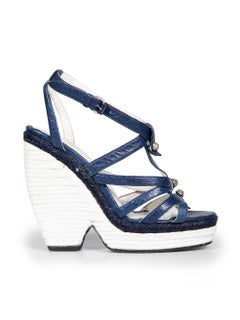 Balenciaga Blue Leather Wedge Sandals Size IT 37