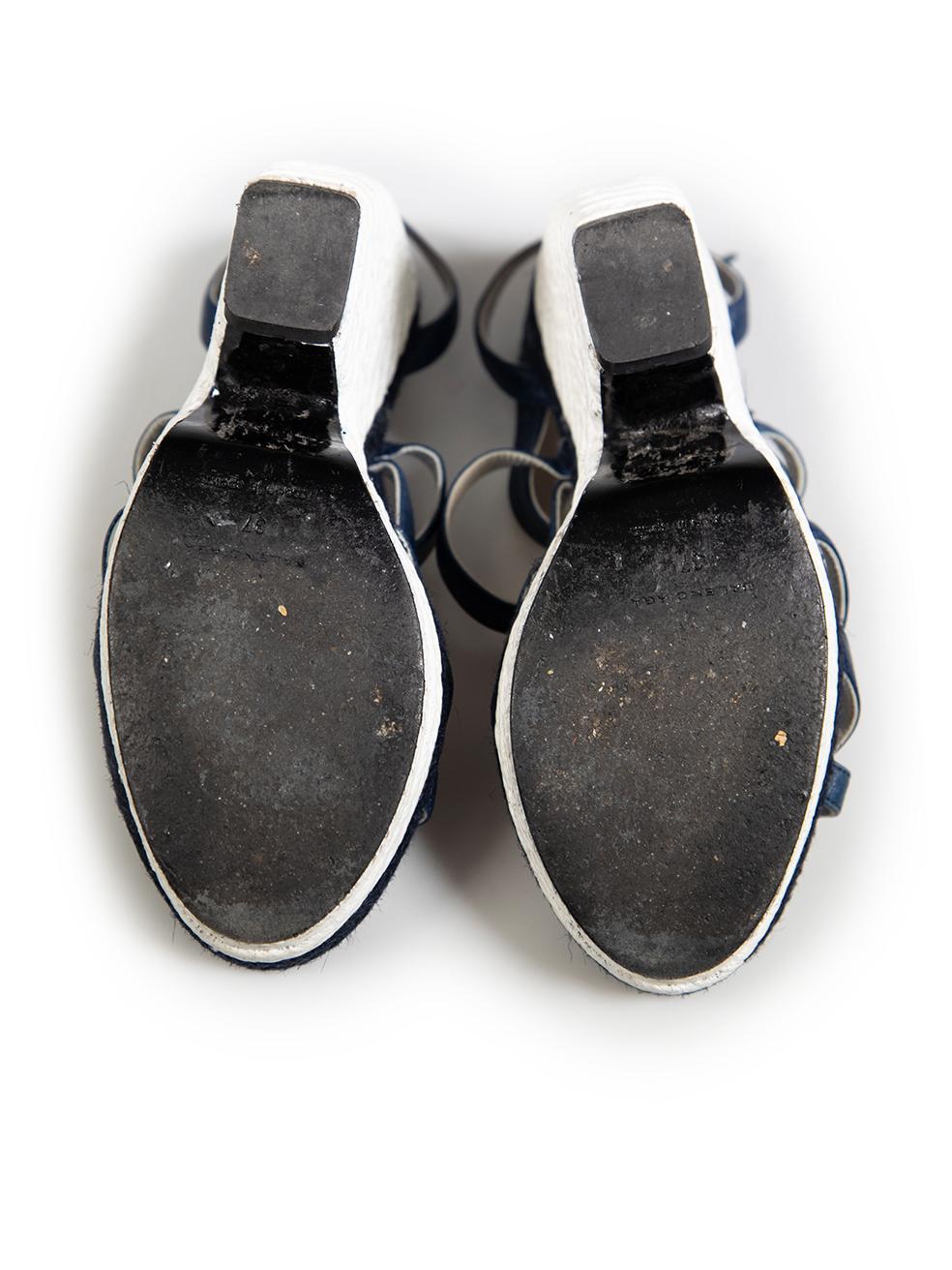 Balenciaga Blue Leather Wedge Sandals Size IT 37 In Good Condition For Sale In London, GB