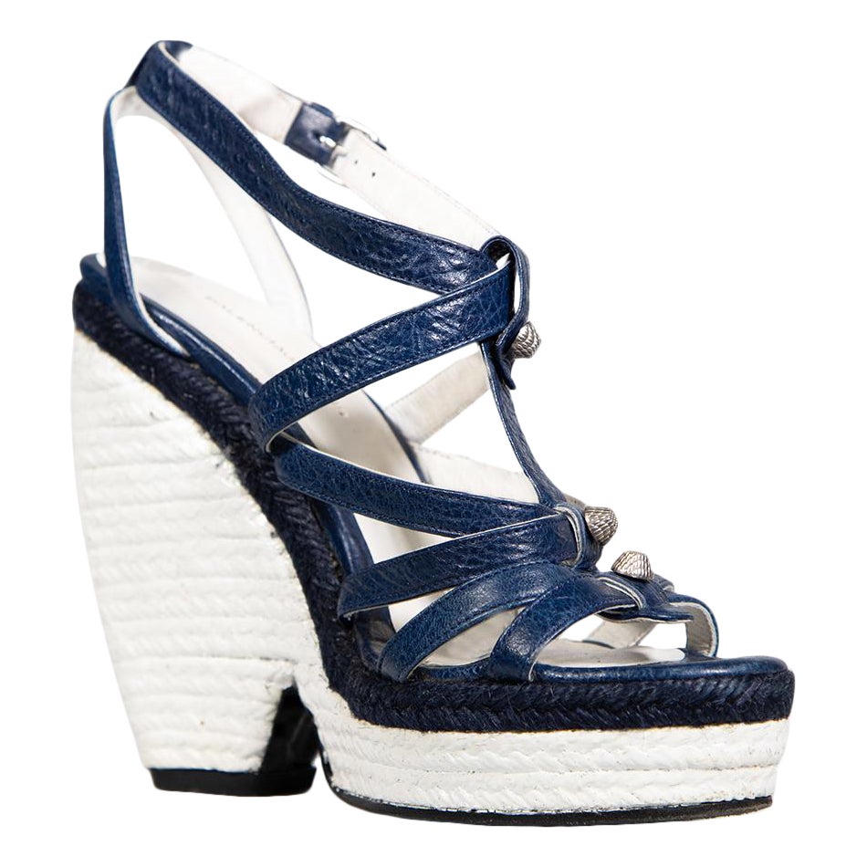 Sandales compensées Balenciaga en cuir bleu, taille IT 37