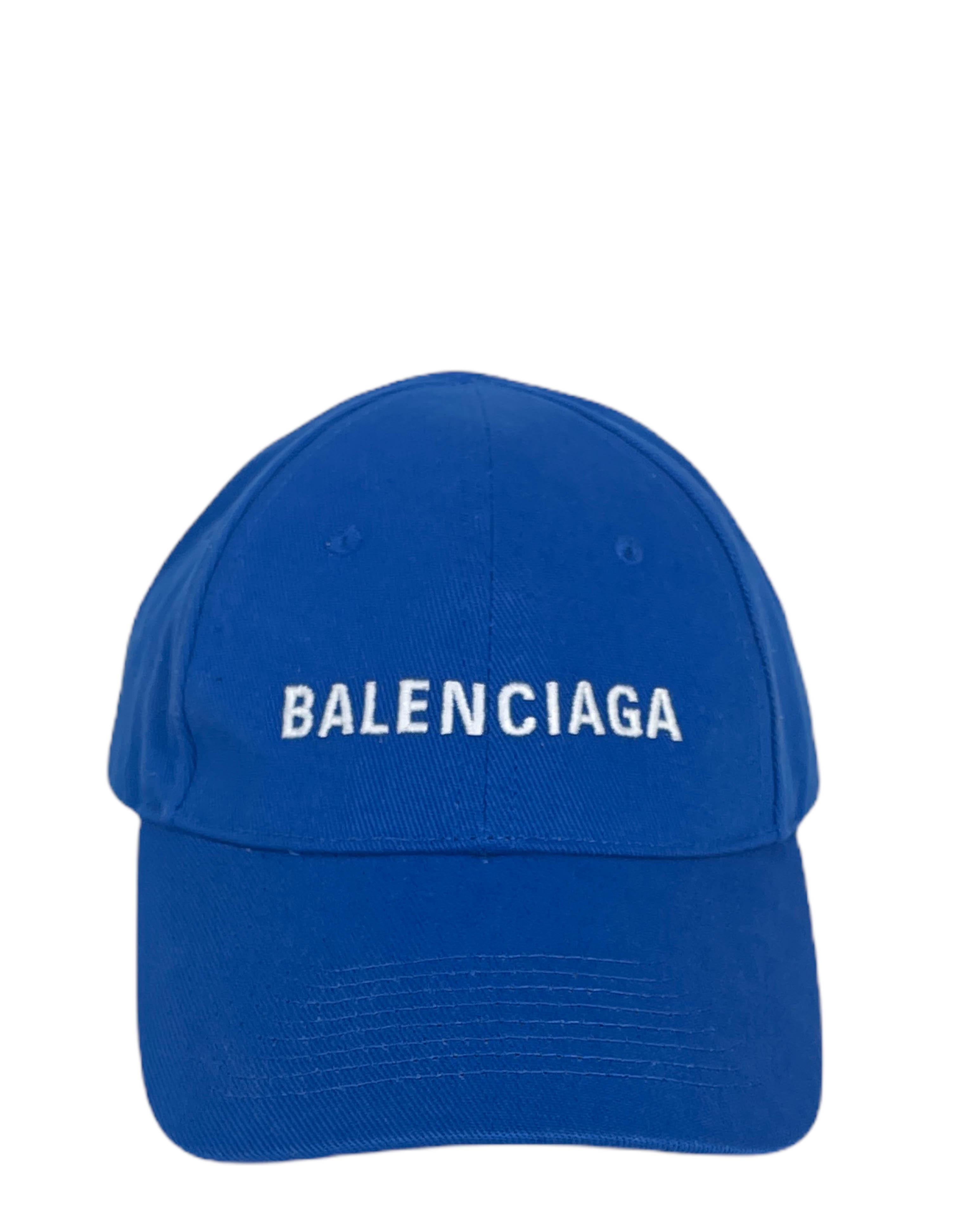 Balenciaga Blue Logo Embroidered Baseball Cap sz L For Sale at 1stDibs