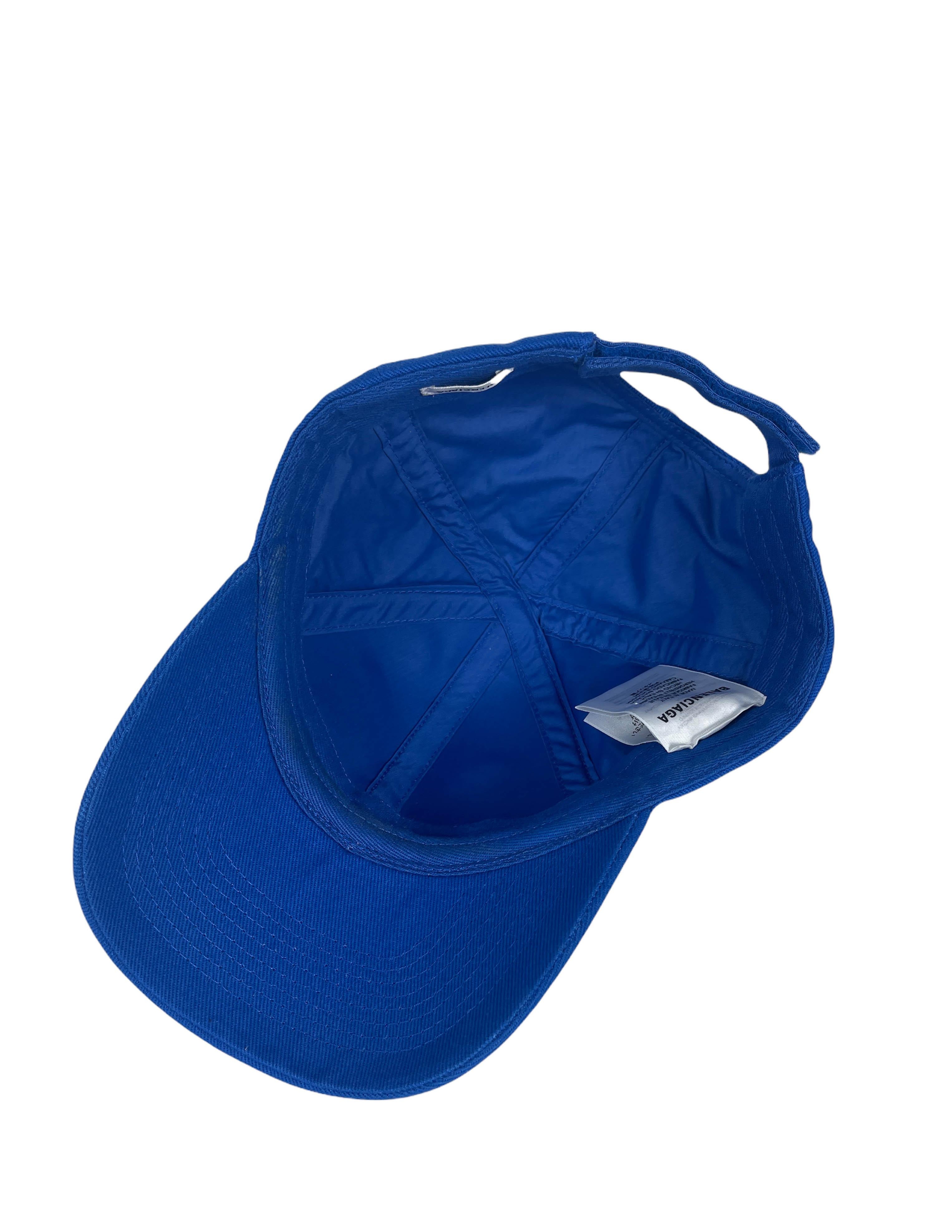 Balenciaga Blue Logo Embroidered Baseball Cap sz L In Excellent Condition In New York, NY