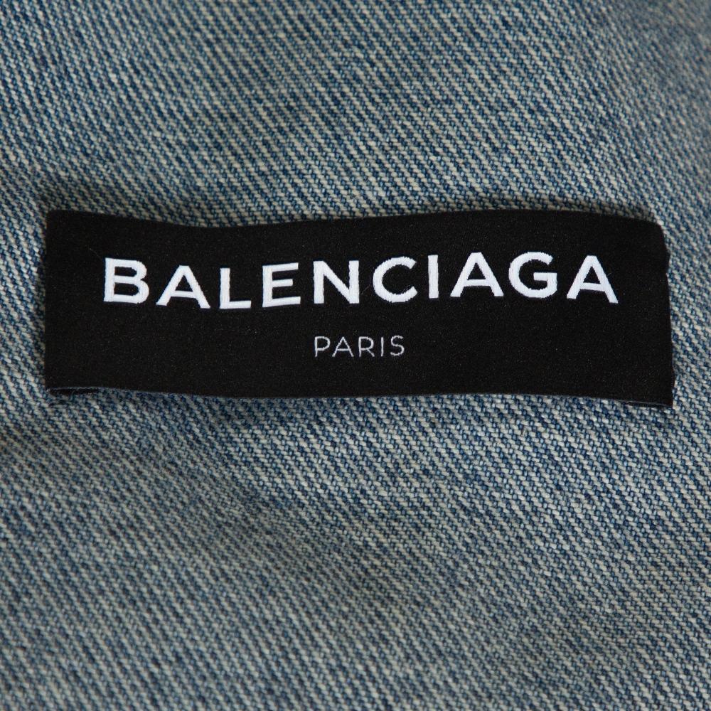 Men's Balenciaga Blue Logo Embroidered Classic Denim Jacket L