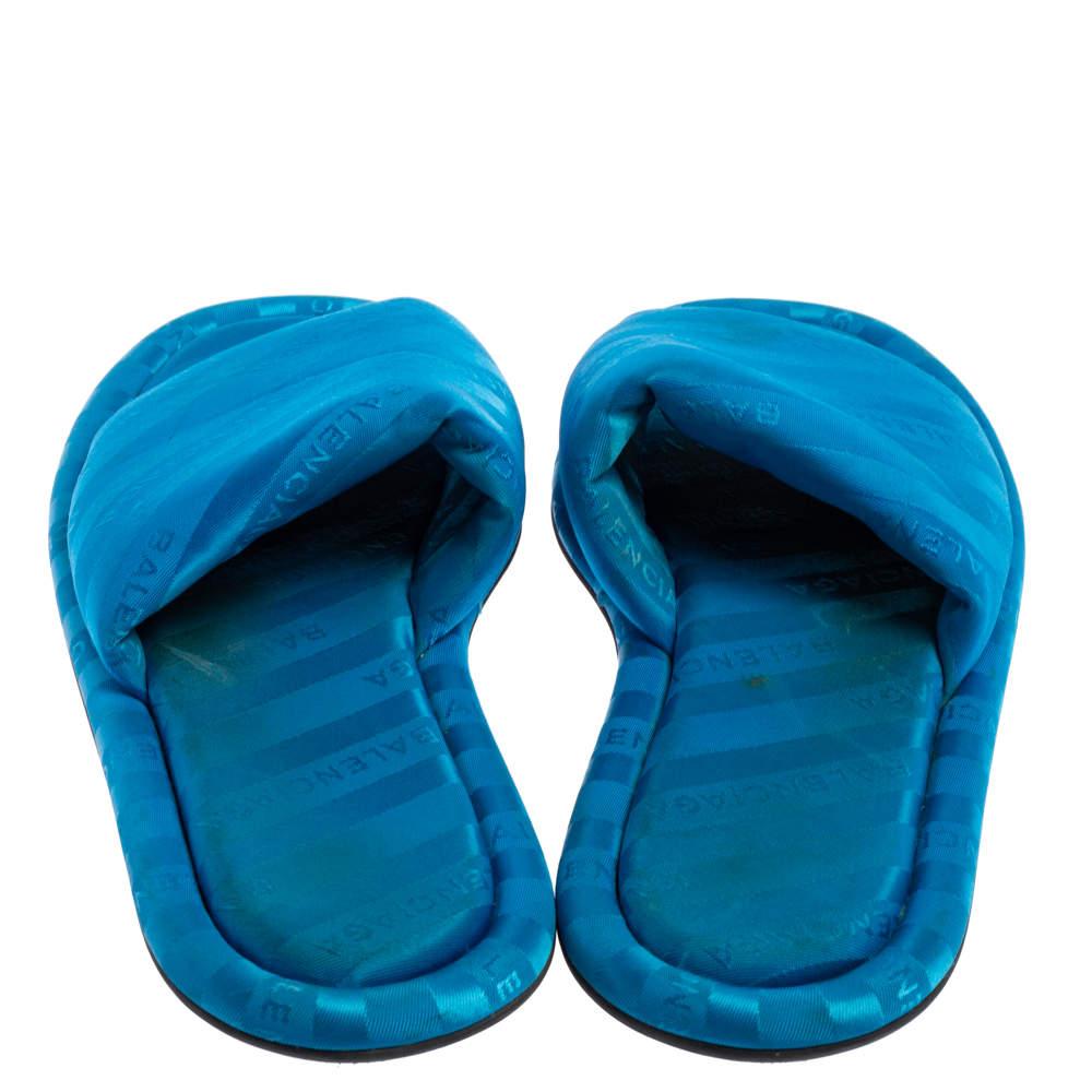 Balenciaga Blue Logo Fabric Hotel Flat Slides Size 40 1
