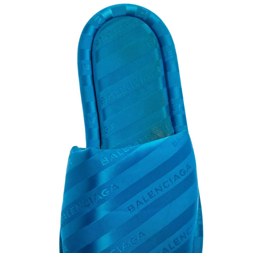 Balenciaga Blue Logo Fabric Hotel Flat Slides Size 40 3