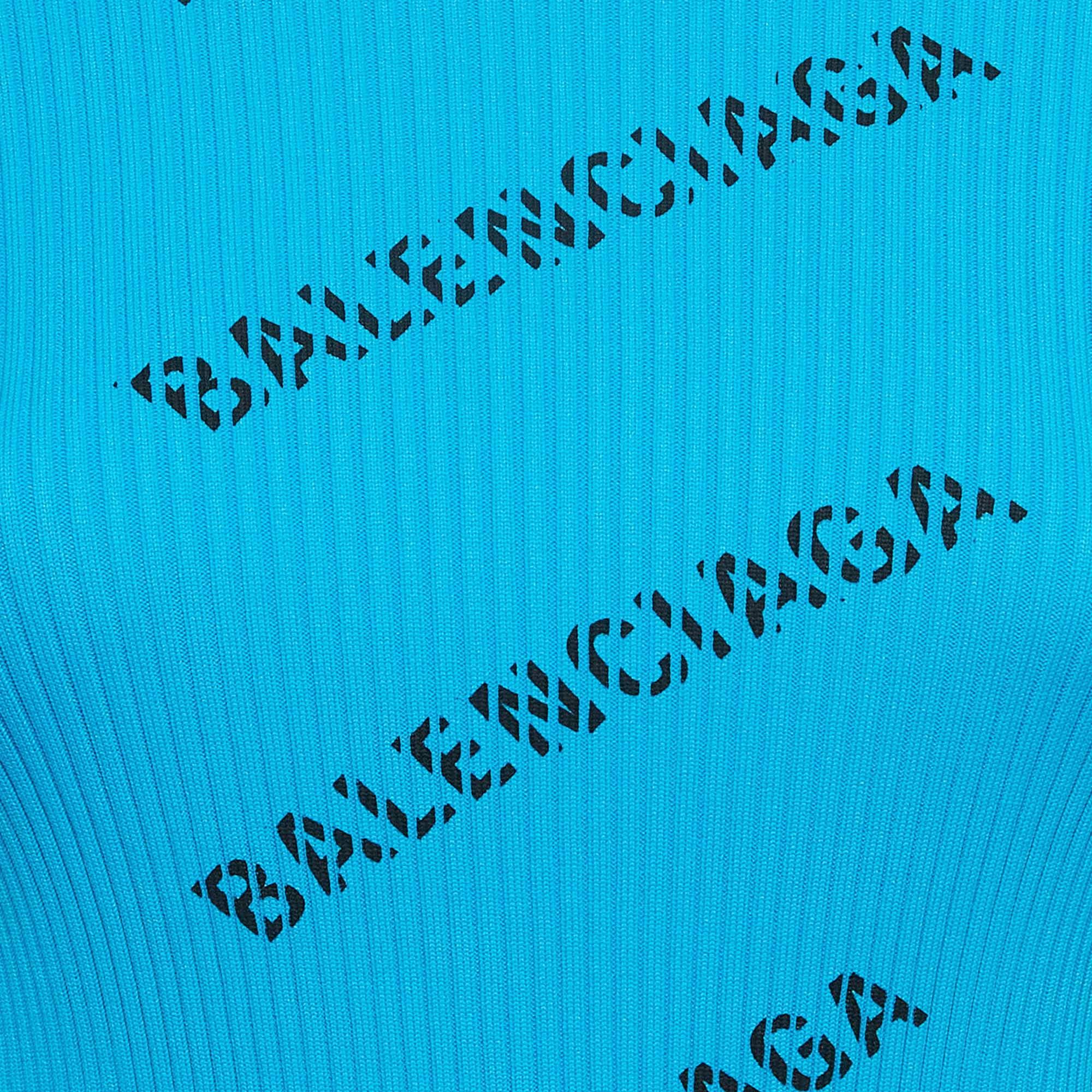 Balenciaga Camiseta de manga larga de punto de canalé con logotipo azul S Azul en venta