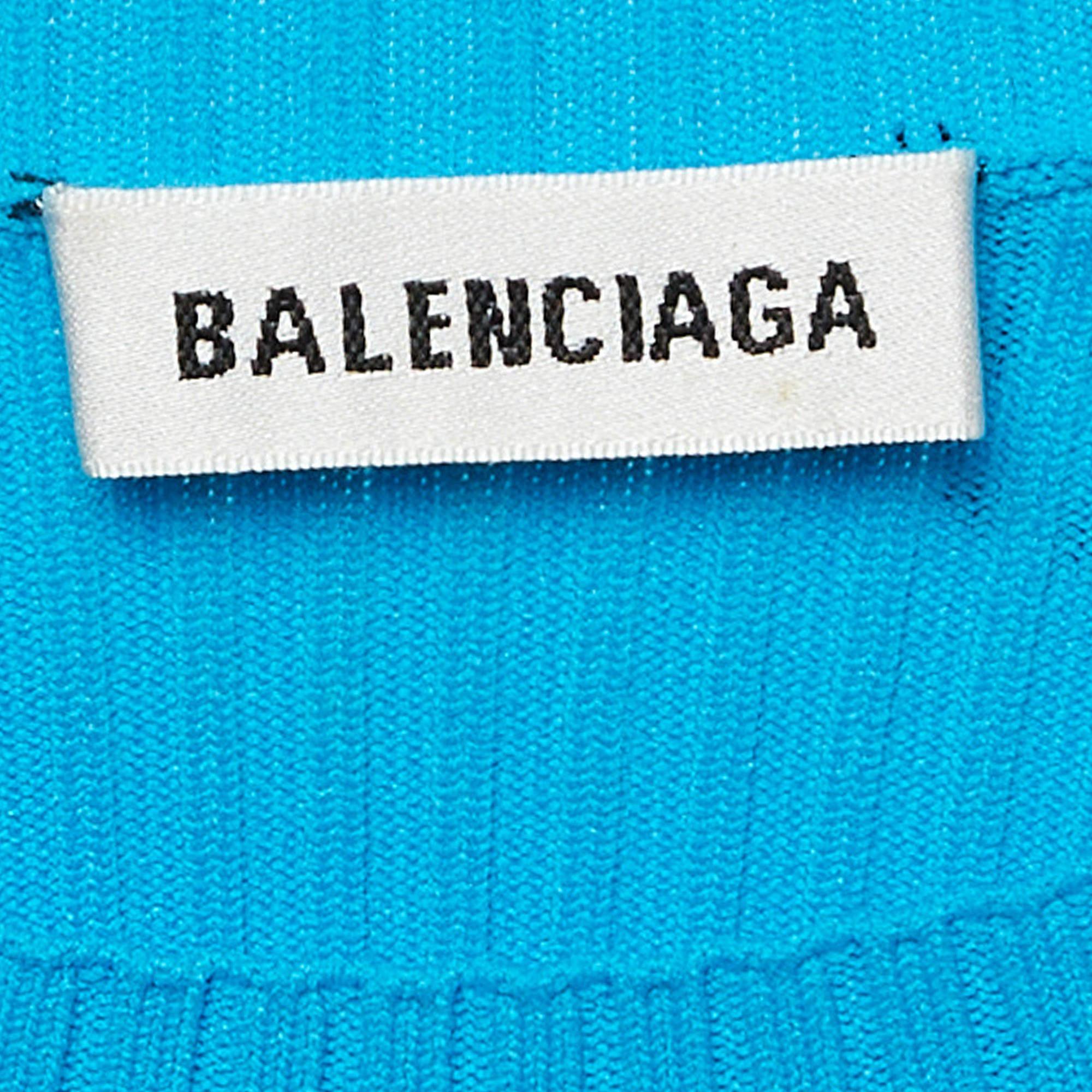 Balenciaga Camiseta de manga larga de punto de canalé con logotipo azul S en Excelente estado para la venta en Dubai, Al Qouz 2
