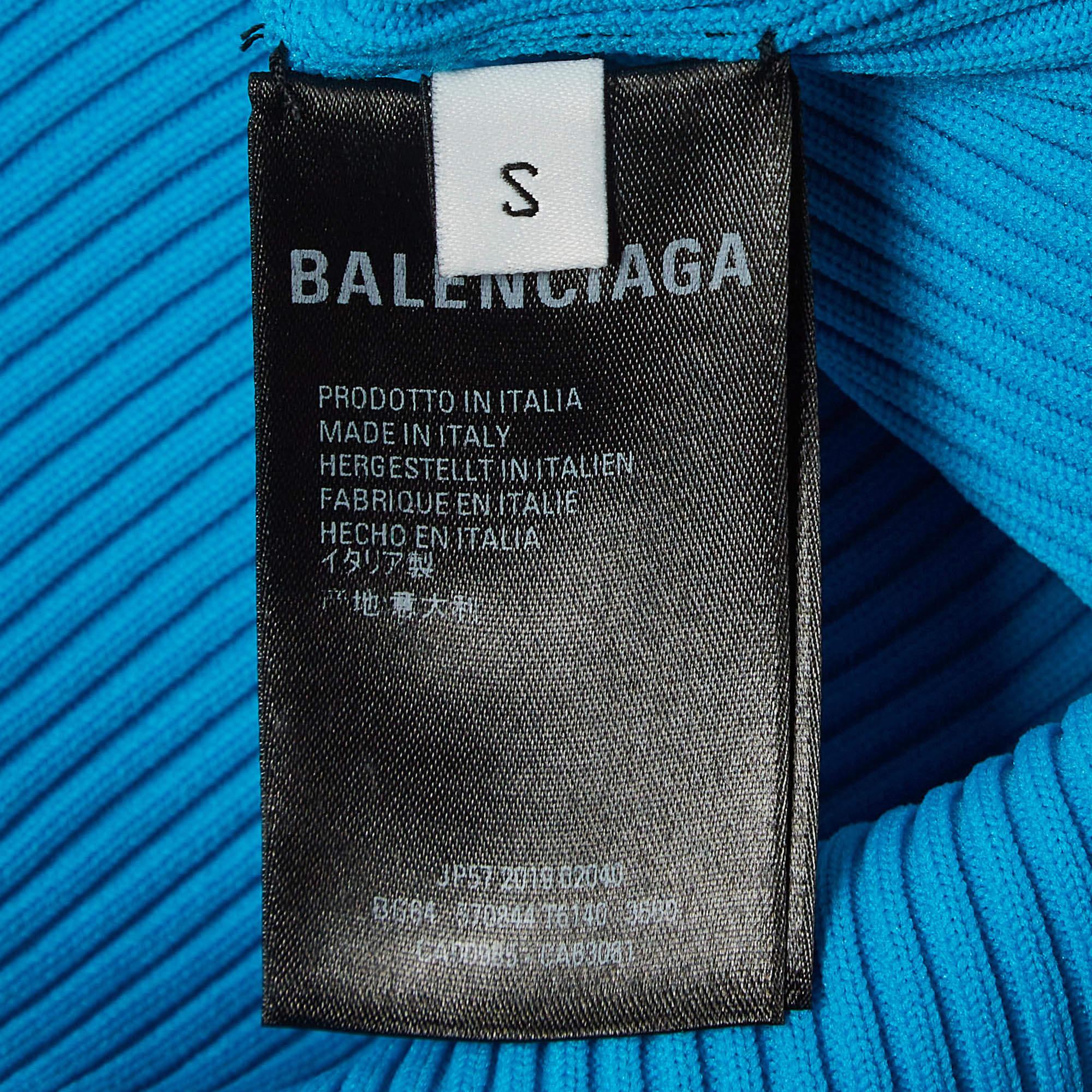 De las mujeres Balenciaga Camiseta de manga larga de punto de canalé con logotipo azul S en venta