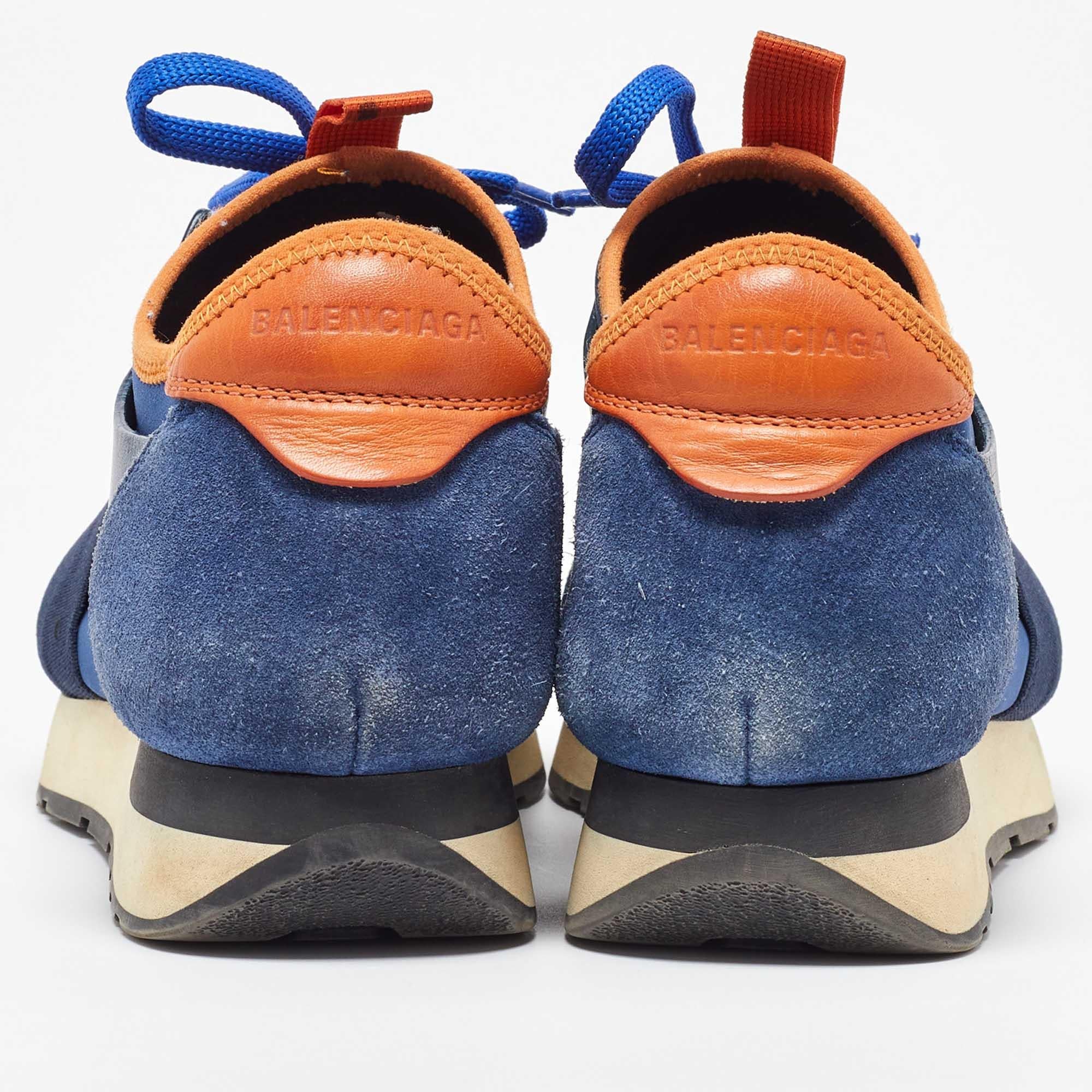 Balenciaga Blue Mesh and Leather Race Runner Low Top Sneakers Size 37 For Sale 1
