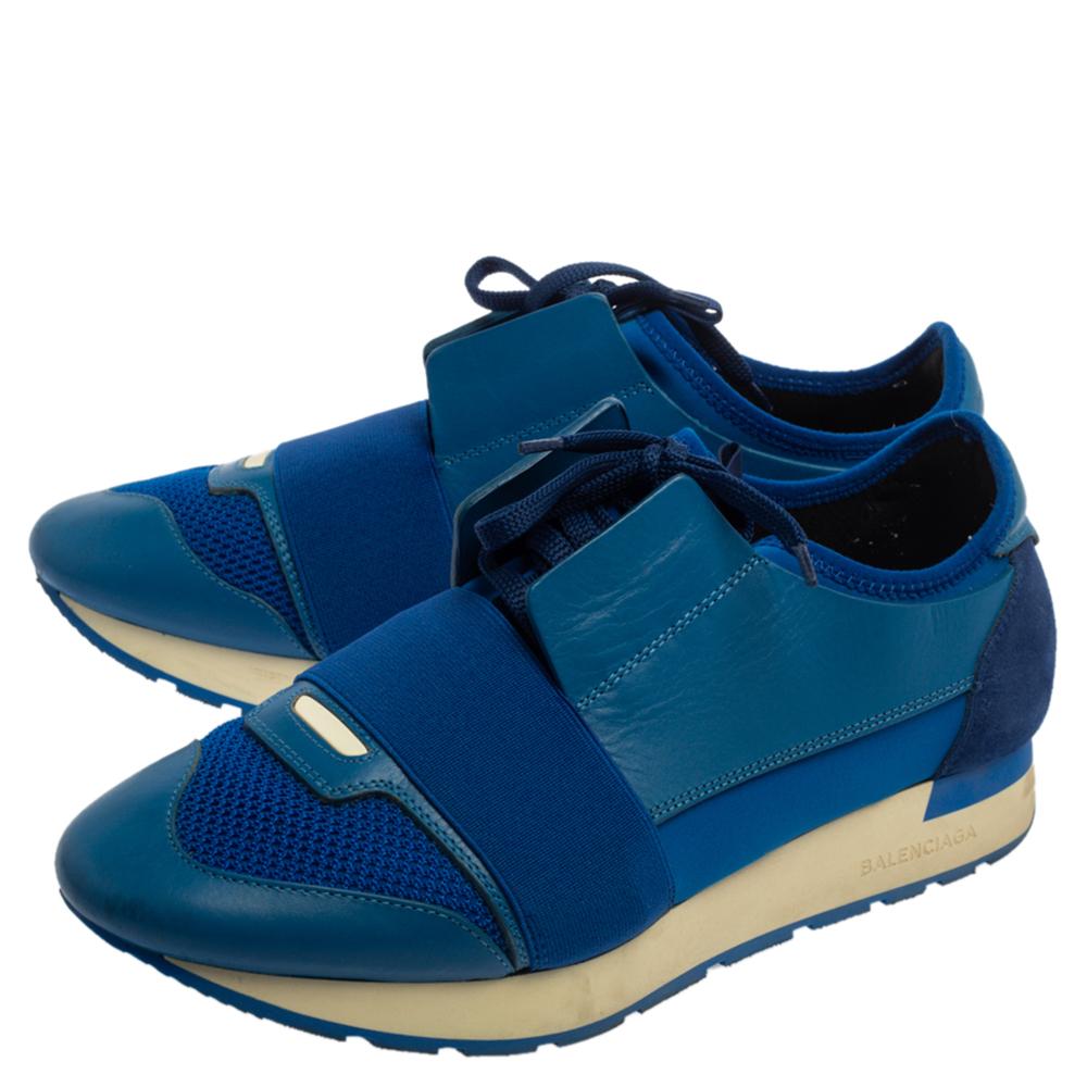 Balenciaga Blue Mesh And Leather Race Runner Low Top Sneakers Size 40 In Good Condition In Dubai, Al Qouz 2