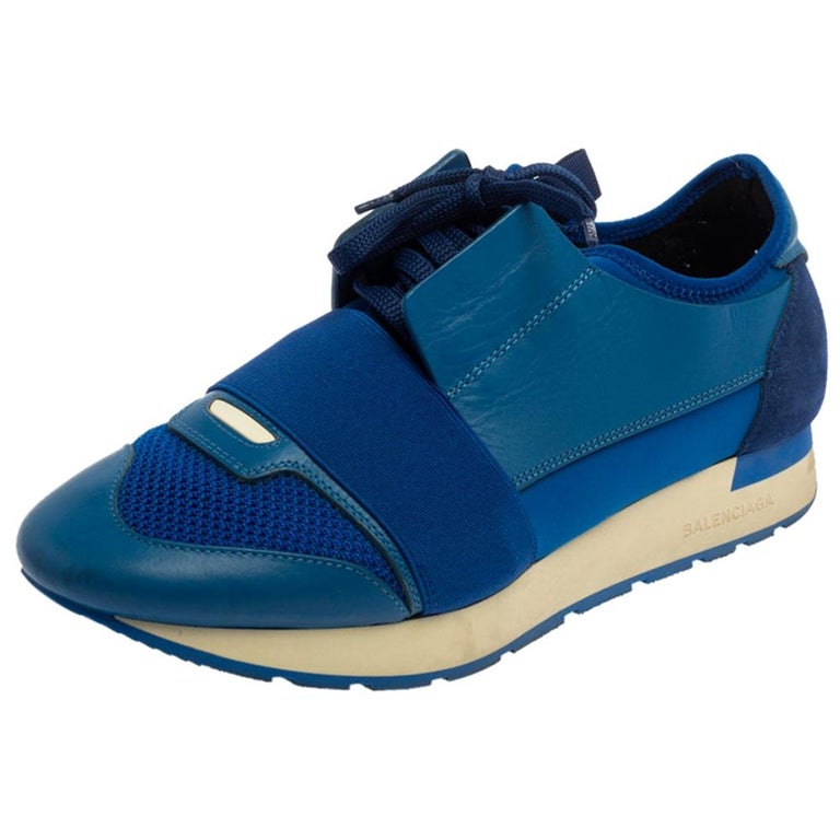 Balenciaga Blue Mesh And Leather Race Runner Low Top Sneakers Size 40 at  1stDibs