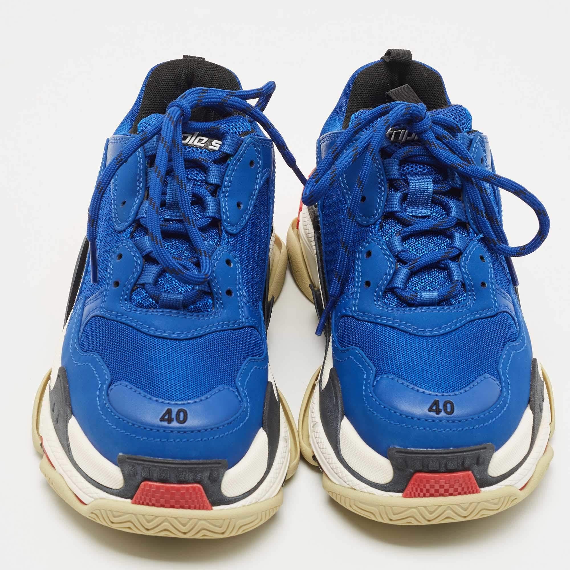Men's Balenciaga Blue Mesh and Leather Triple S Sneakers 