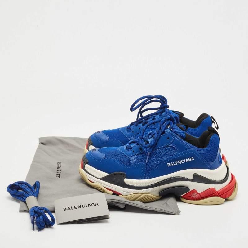 Balenciaga Blue Mesh and Leather Triple S Sneakers  5