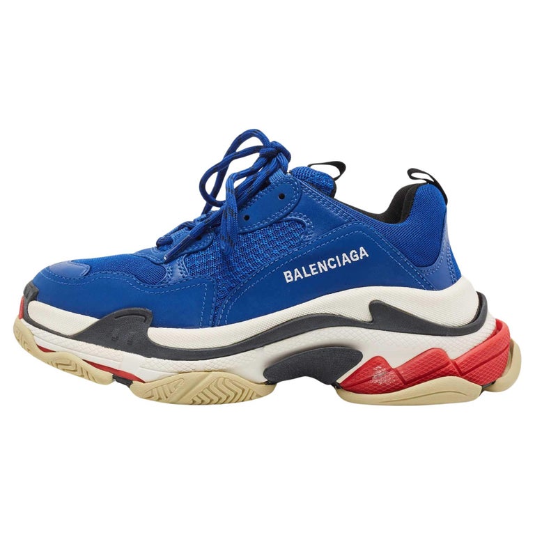 Balenciaga Blue Mesh and Leather Triple S Sneakers For Sale at 1stDibs