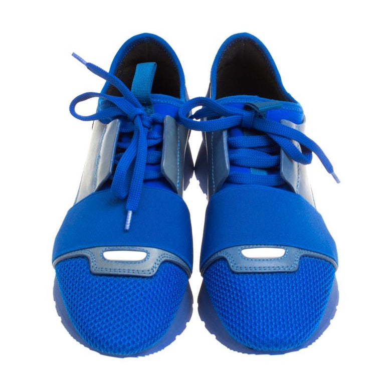Balenciaga Blue Mesh And Suede Race Runner Sneakers Size 36 For Sale at ...