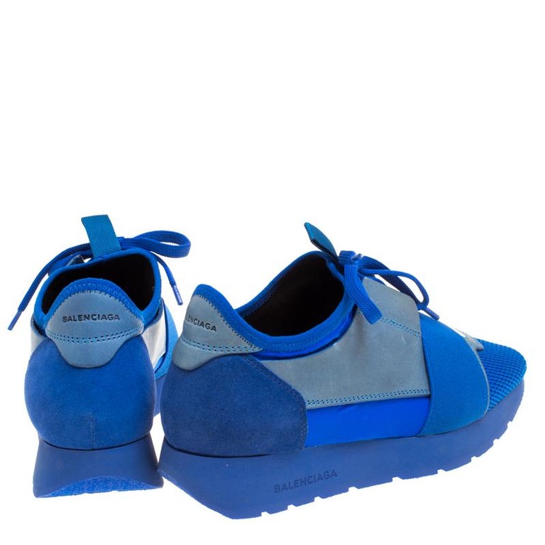 Balenciaga Blue Mesh And Suede Race Runner Sneakers Size 36 For Sale at ...