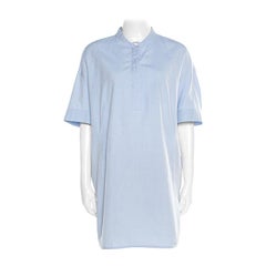 Balenciaga Blue Oxford Cotton Stand Collar Tunic Shirt L