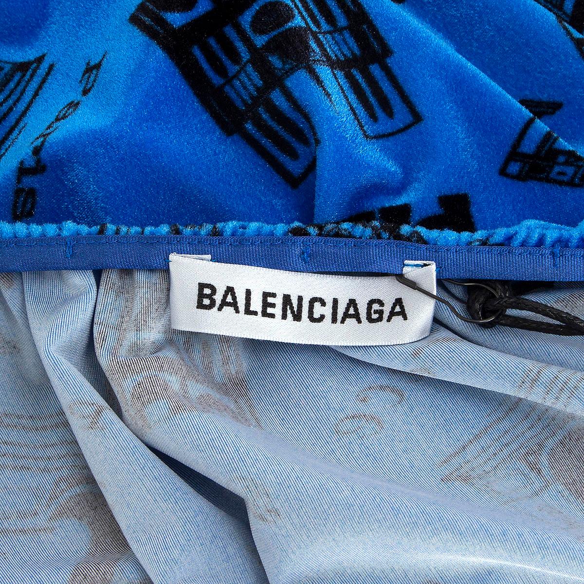 Women's BALENCIAGA blue PARIS PRINT STRETCH VELVET SHORT Jumpsuit 36 XS For Sale