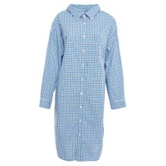 Balenciaga Blue Plaid Cotton Button Down Oversized Shirt Dress M