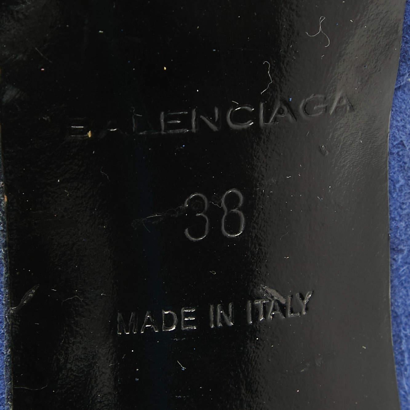 Balenciaga Blaue plissierte Plateau-Sandalen aus Wildleder D'orsay Größe 38 im Angebot 6