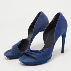 Balenciaga Blue Pleated Suede Platform D'orsay Sandals Size 38