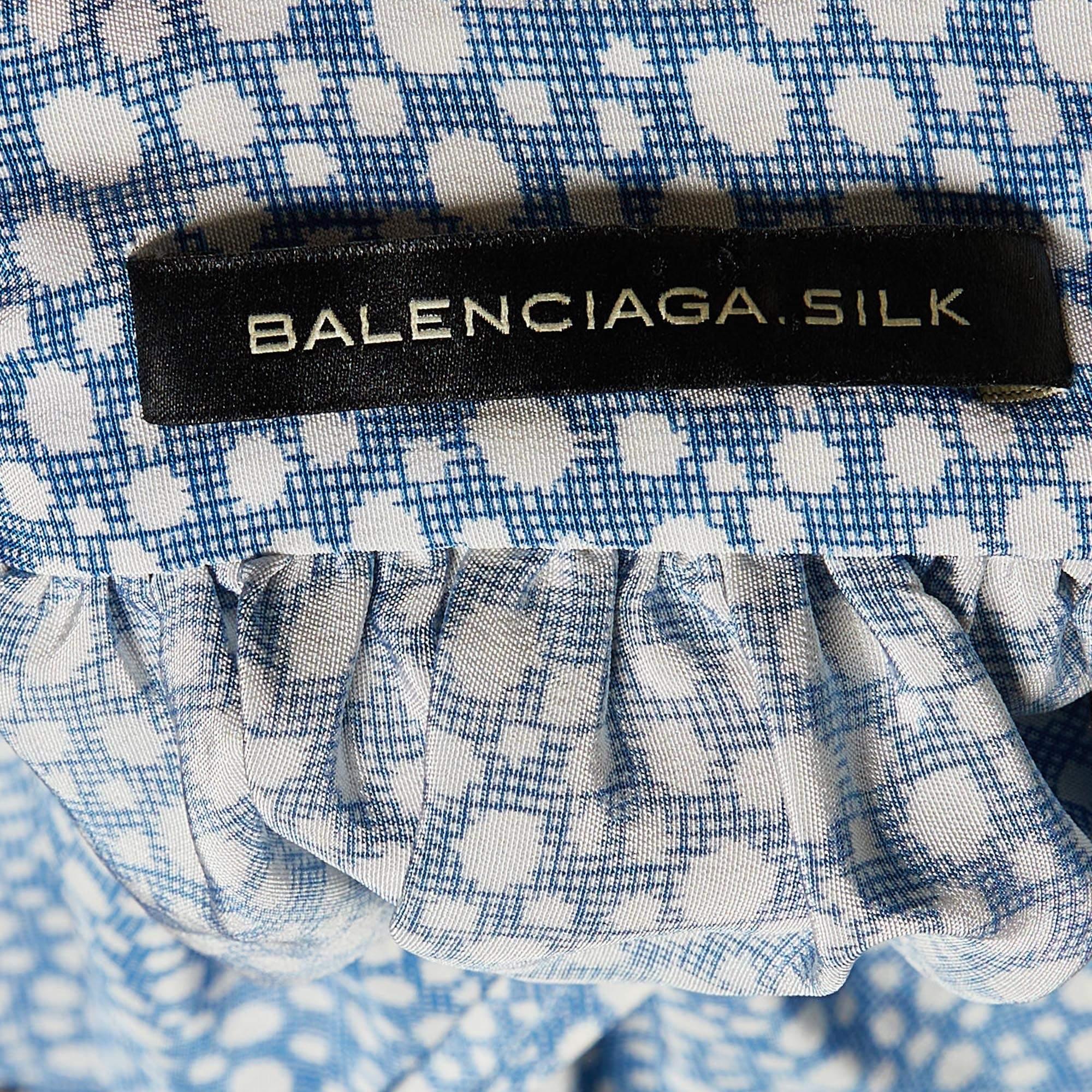 Balenciaga Blue Printed Silk Oversized Mini Dress S 2