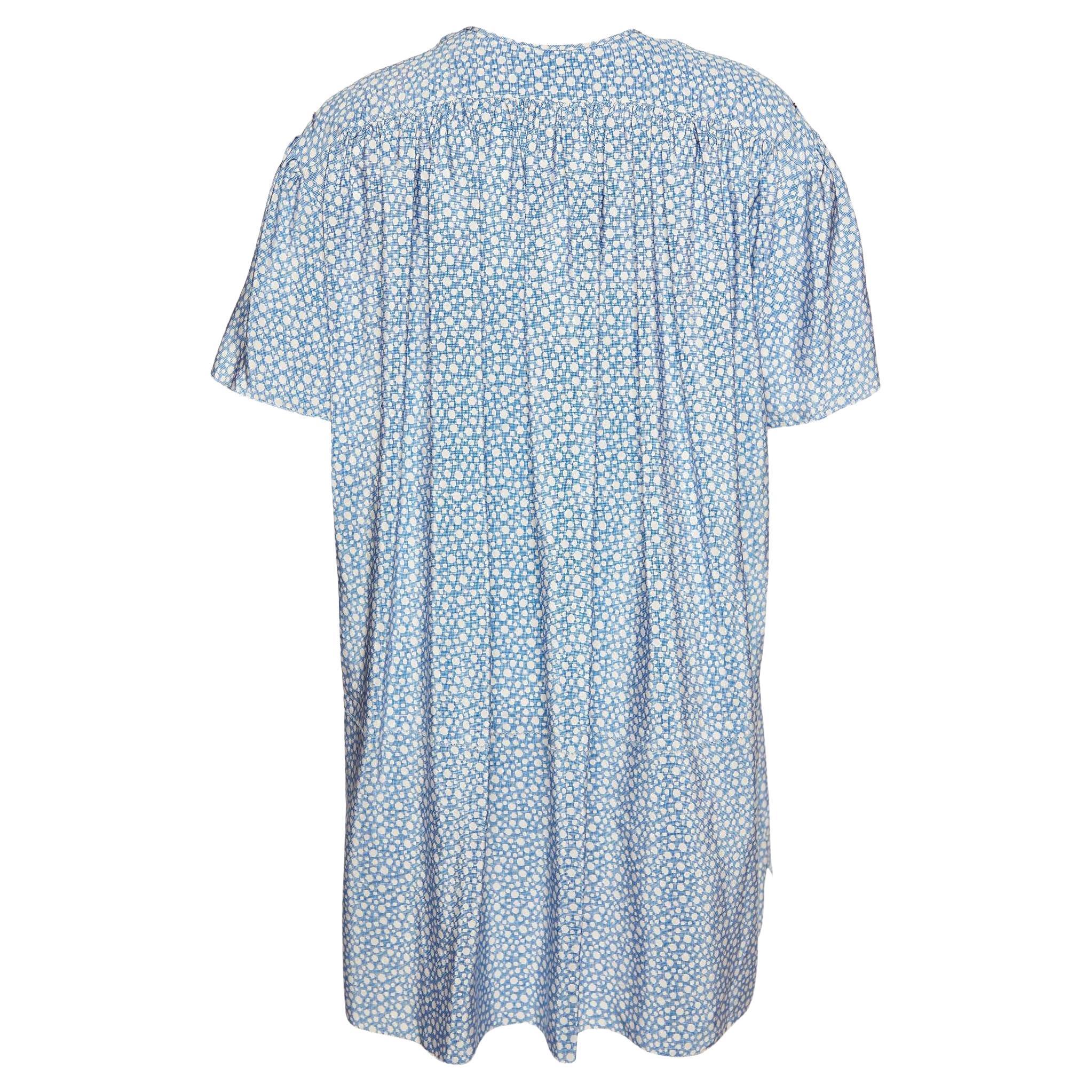 Balenciaga Blue Printed Silk Oversized Mini Dress S