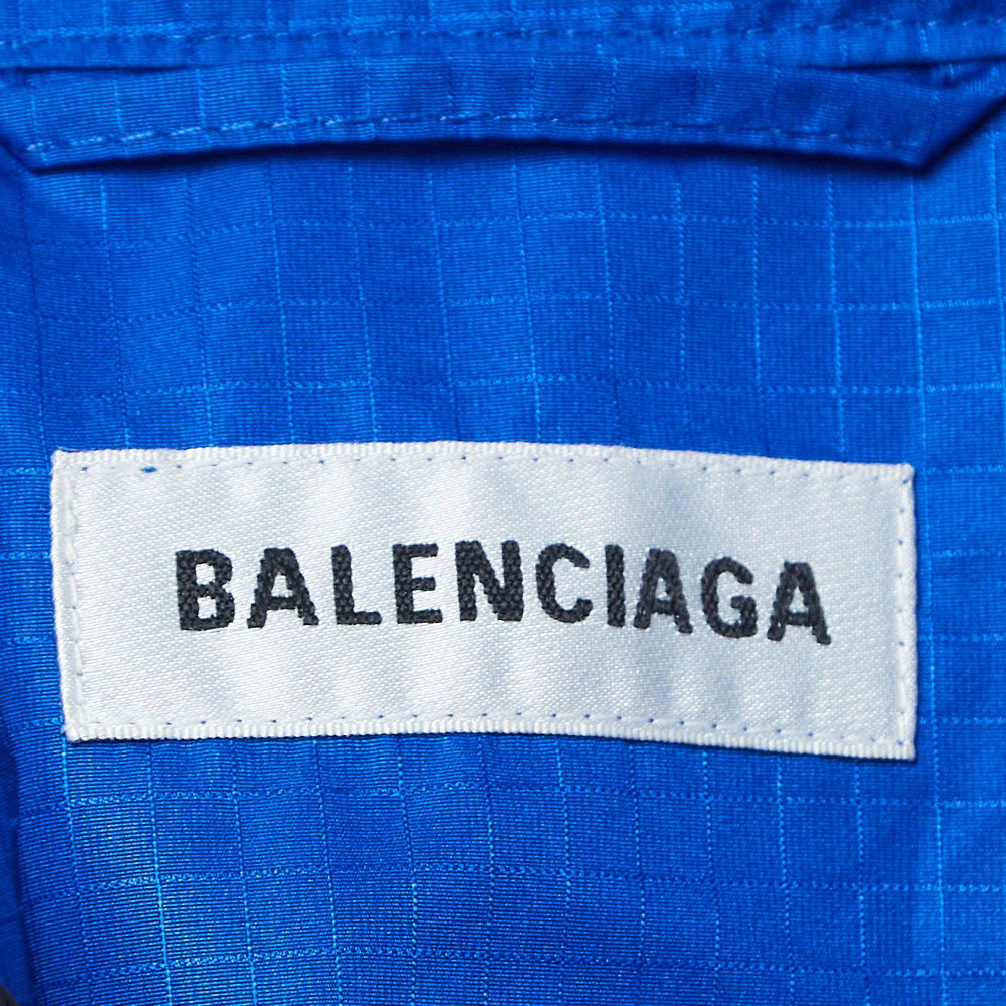 Balenciaga Blue/Red Logo Print Synthetic Windbreaker Jacket S For Sale 1