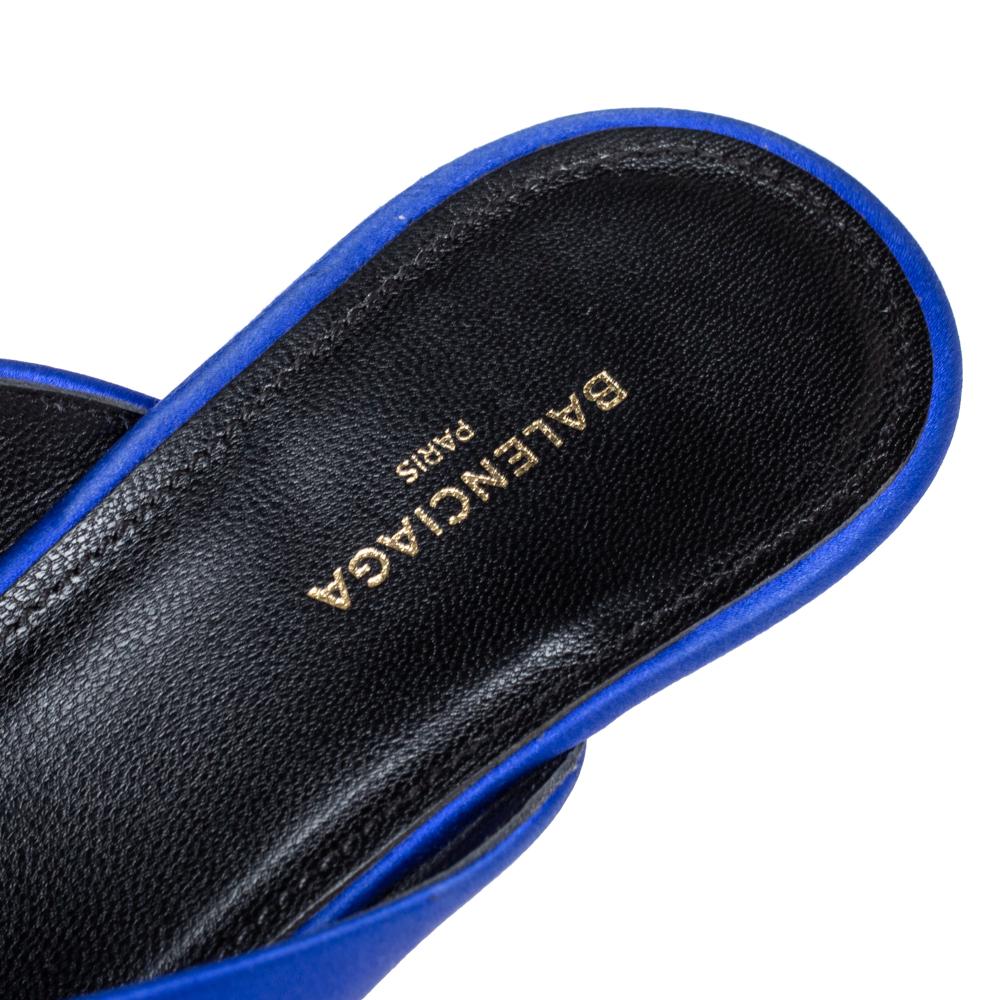 Balenciaga Blue Satin Bow Pointed Toe Mules Sandals Size 37 1