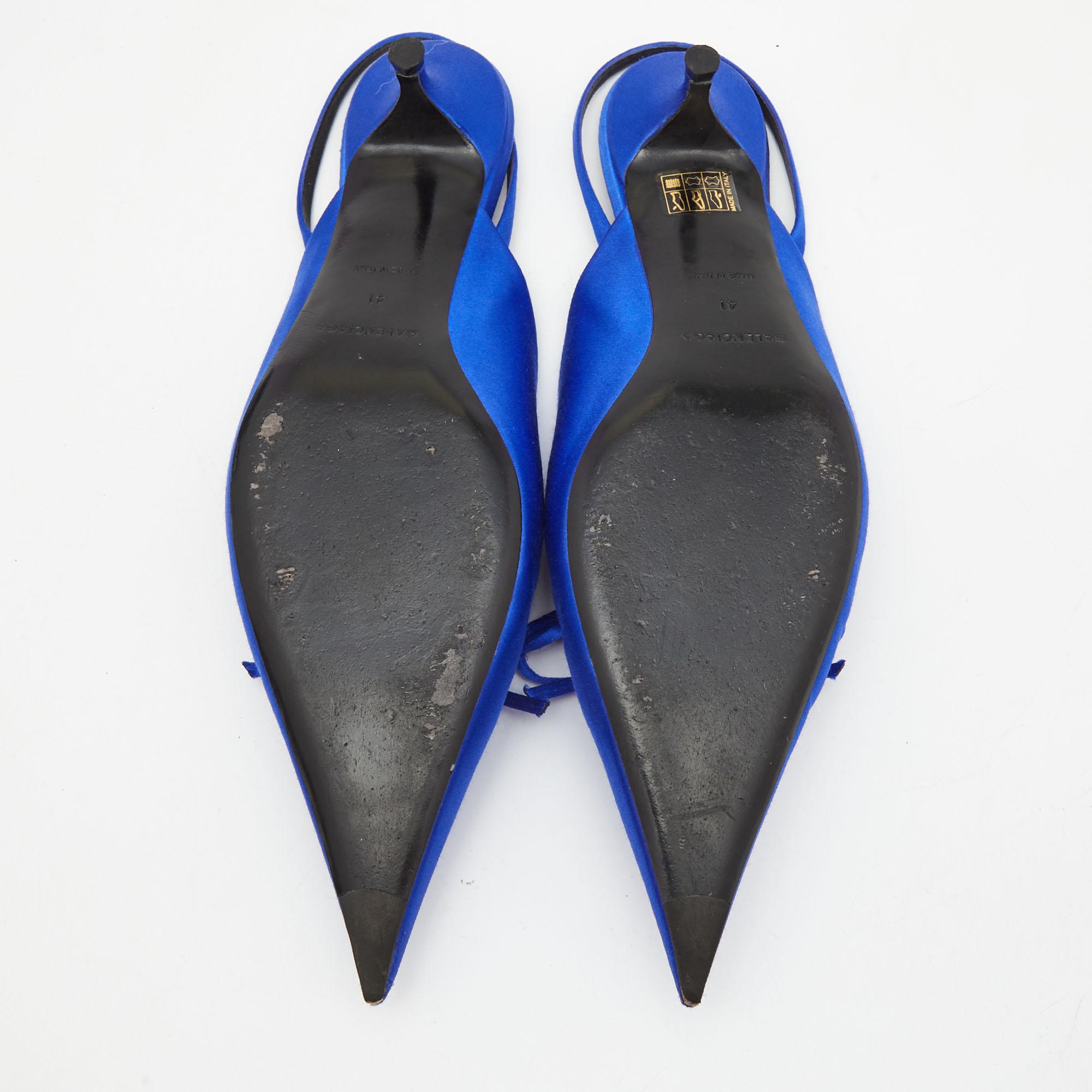 Balenciaga Blue Satin Knife Bow Slingback Pumps Size 41 1