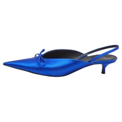 Balenciaga Blaue Satin-Pumps mit Messerschleife und Slingback Größe 41