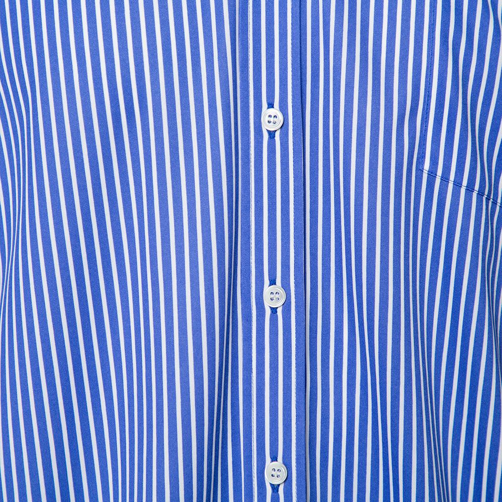 Balenciaga Blue Striped Knit Hi-Low Hem Oversized Shirt XS In Excellent Condition In Dubai, Al Qouz 2