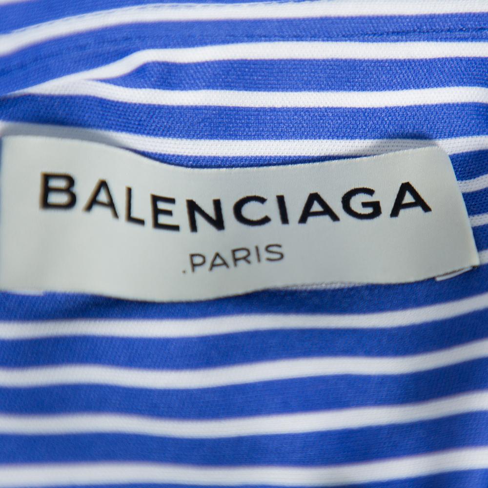 Women's Balenciaga Blue Striped Knit Hi-Low Hem Oversized Shirt XS