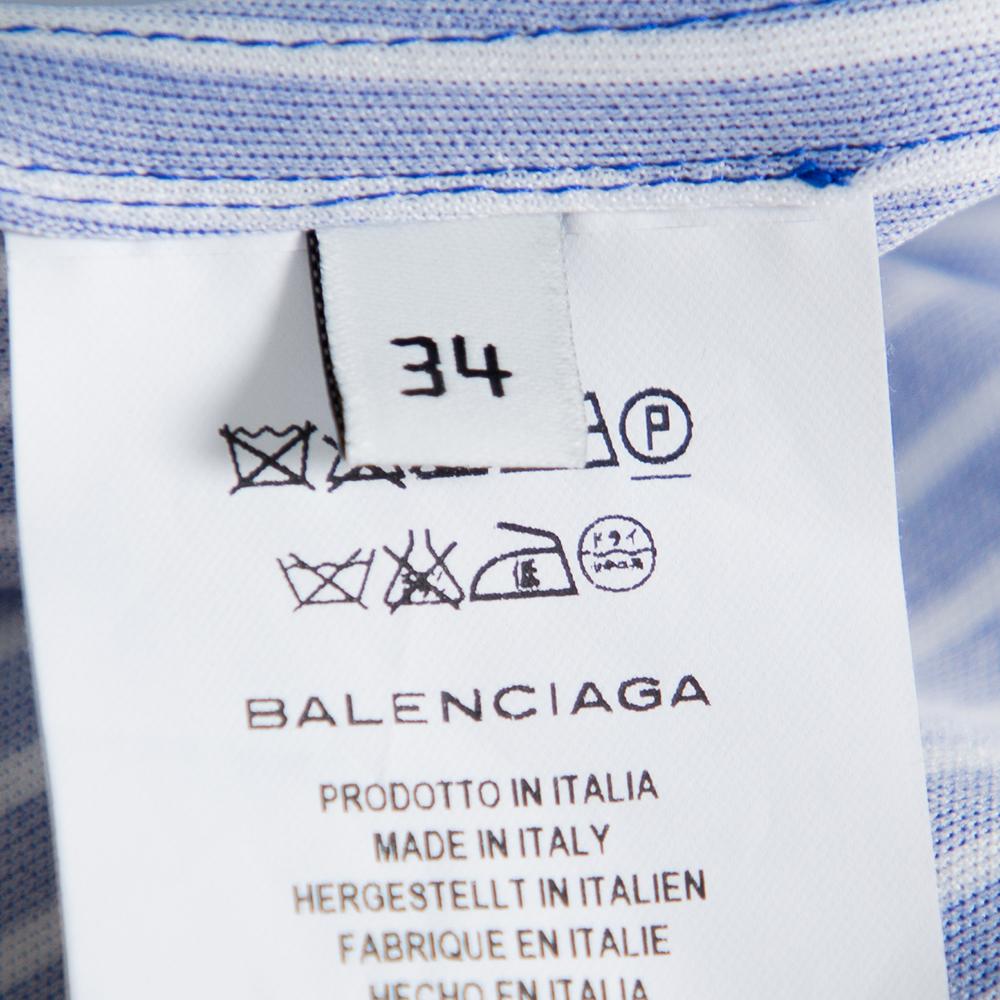 Balenciaga Blue Striped Knit Hi-Low Hem Oversized Shirt XS 1