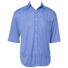 Balenciaga Blue Striped Knit Hi-Low Hem Oversized Shirt XS
