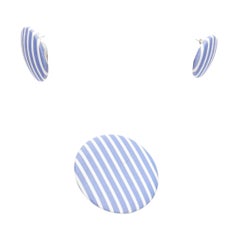 BALENCIAGA blue stripes fabric round badges studs earrings Set 3