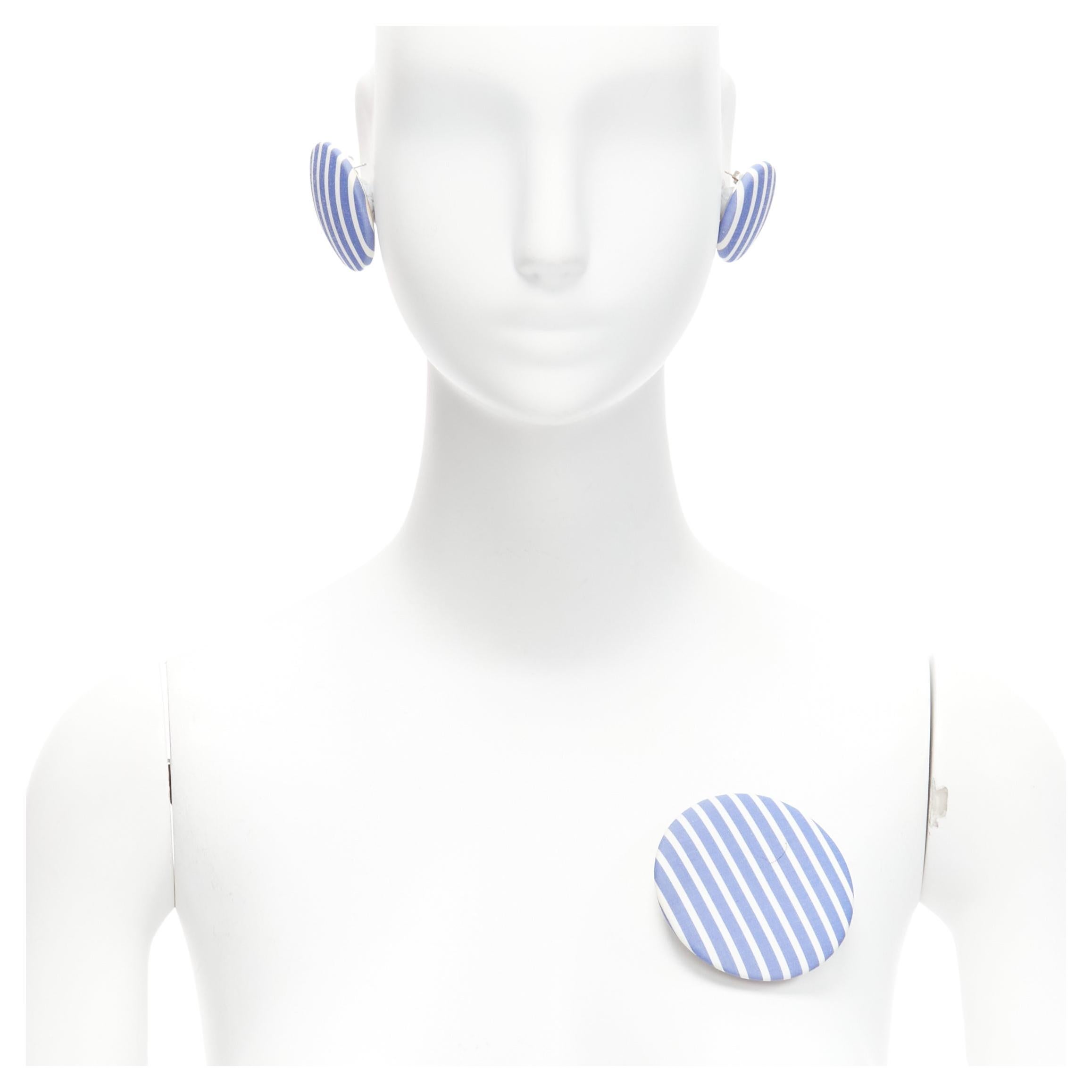 BALENCIAGA blue stripes fabric round badges studs earrings Set 3 For Sale