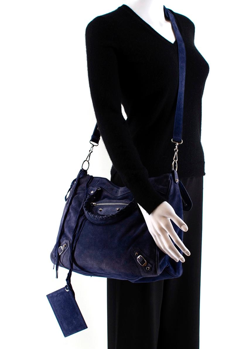 Women's or Men's Balenciaga Blue Suede Fringed Classic City Bag