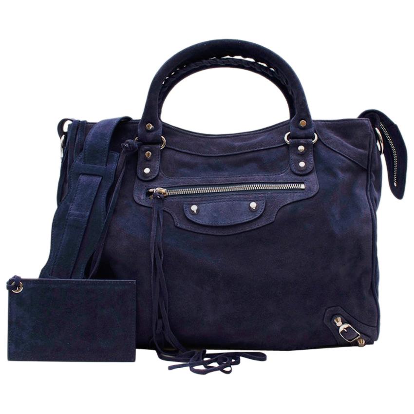 Balenciaga Blue Suede Fringed Classic City Bag at 1stDibs | balenciaga city bag suede, blue suede bag, blue suede balenciaga bag