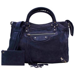 Balenciaga Blue Suede Fringed Classic City Bag