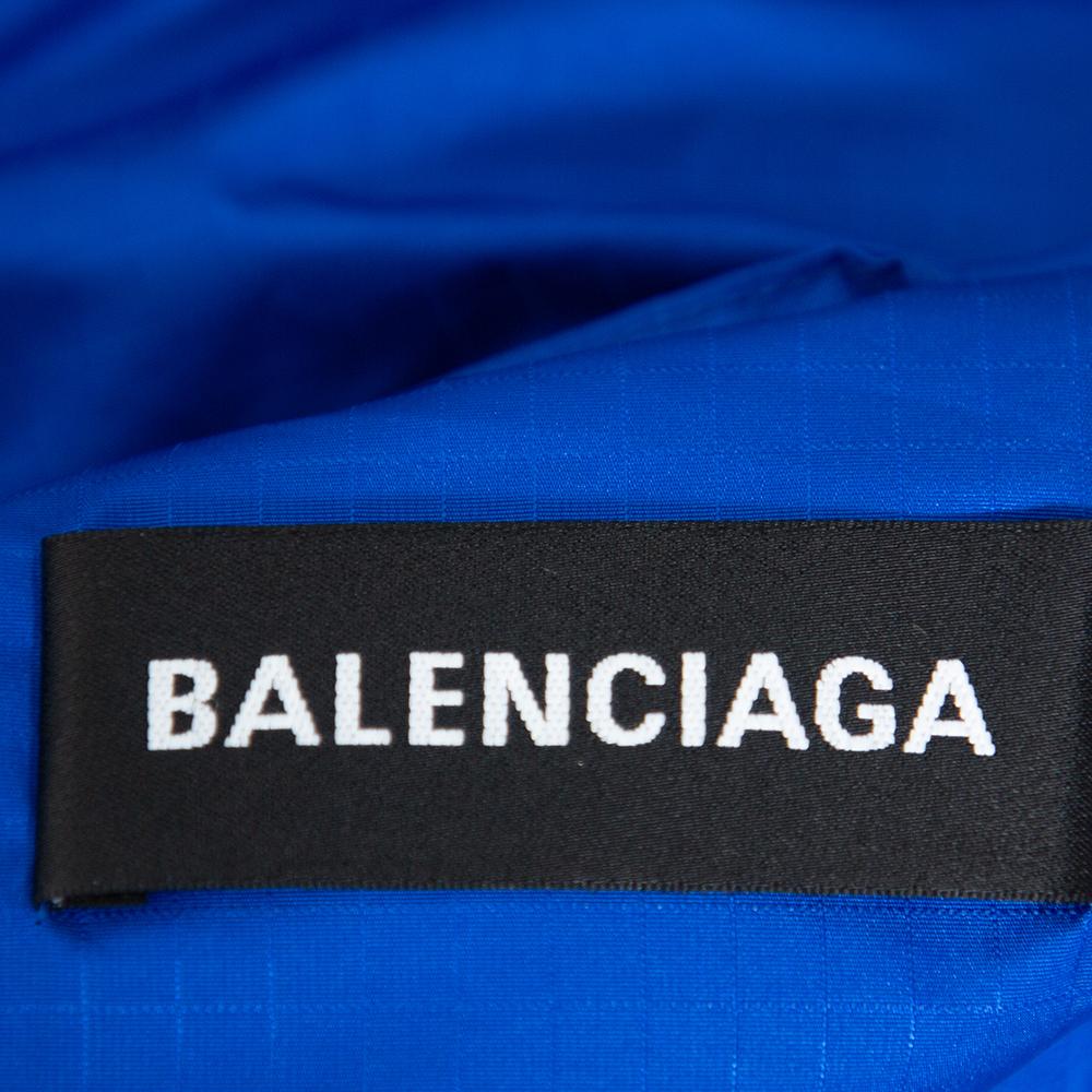 Balenciaga Blue Synthetic Logo Embroidered Oversized Wind Breaker Hoodie XS In Good Condition In Dubai, Al Qouz 2