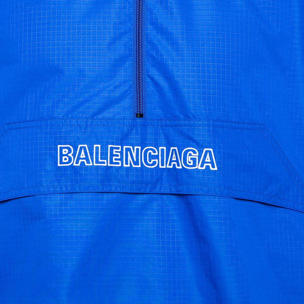 Balenciaga Blue Synthetic Logo Embroidered Oversized Wind Breaker Hoodie XS 1