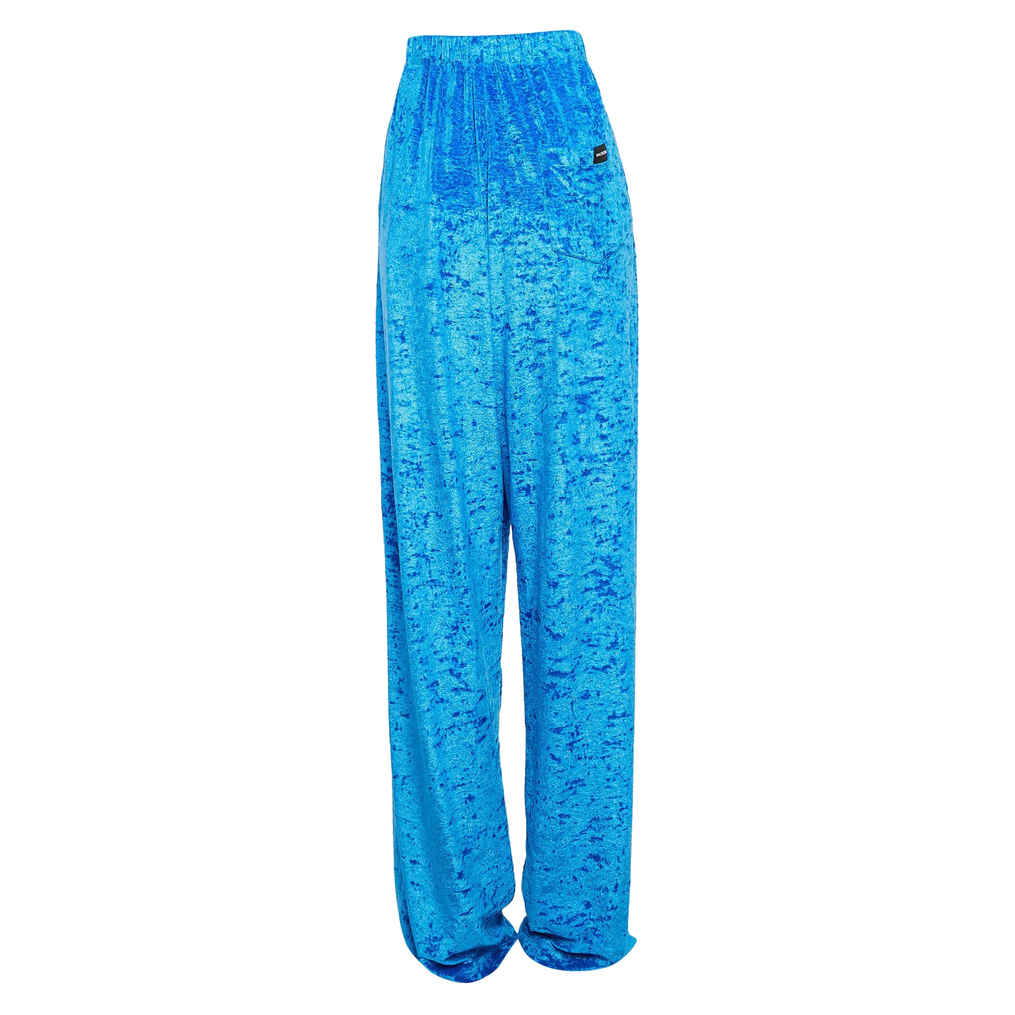 Balenciaga Pantaloni a gamba larga in velluto blu M. in vendita