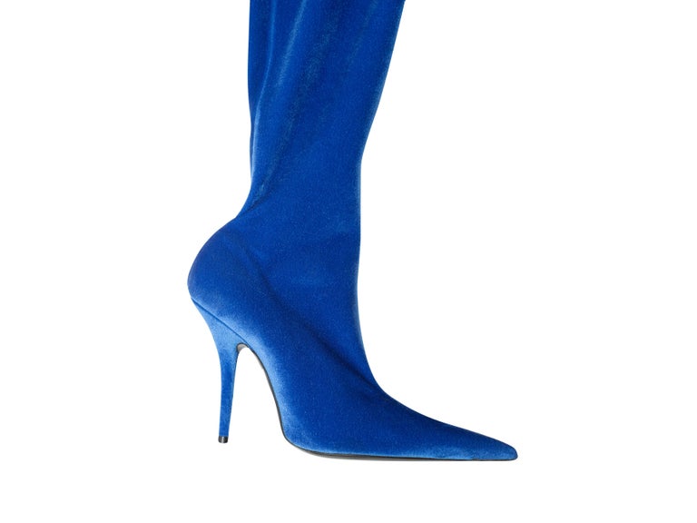 balenciaga blue velvet boots