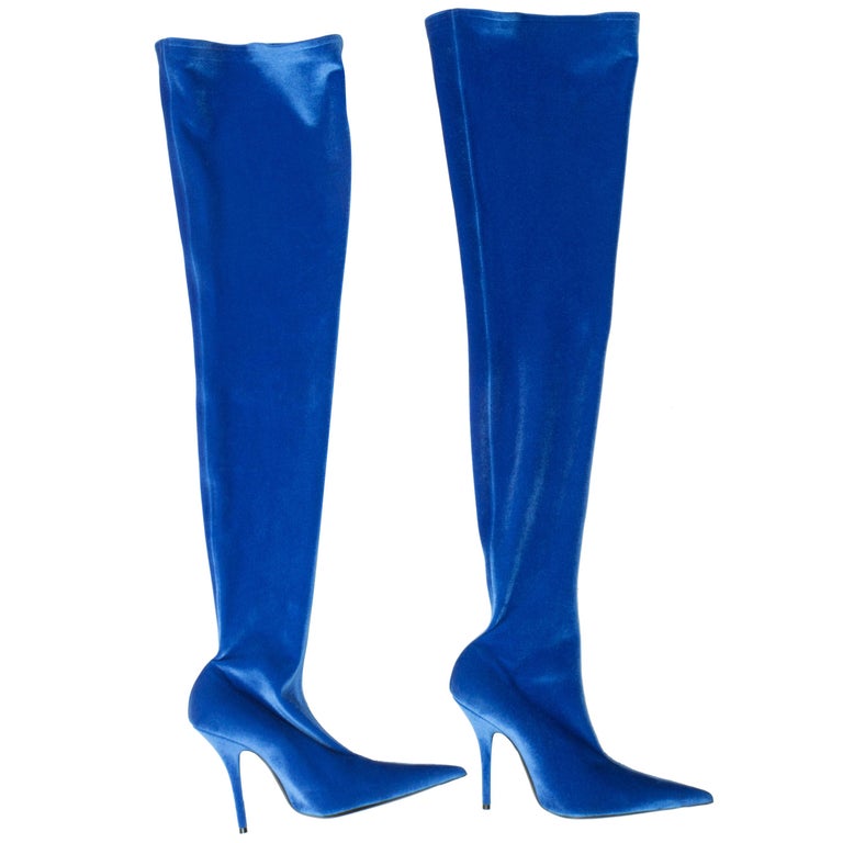 Balenciaga Blue Velvet Over-The-Knee Boots at 1stDibs | balenciaga boots  blue, blue balenciaga boots, blue velvet knee high boots