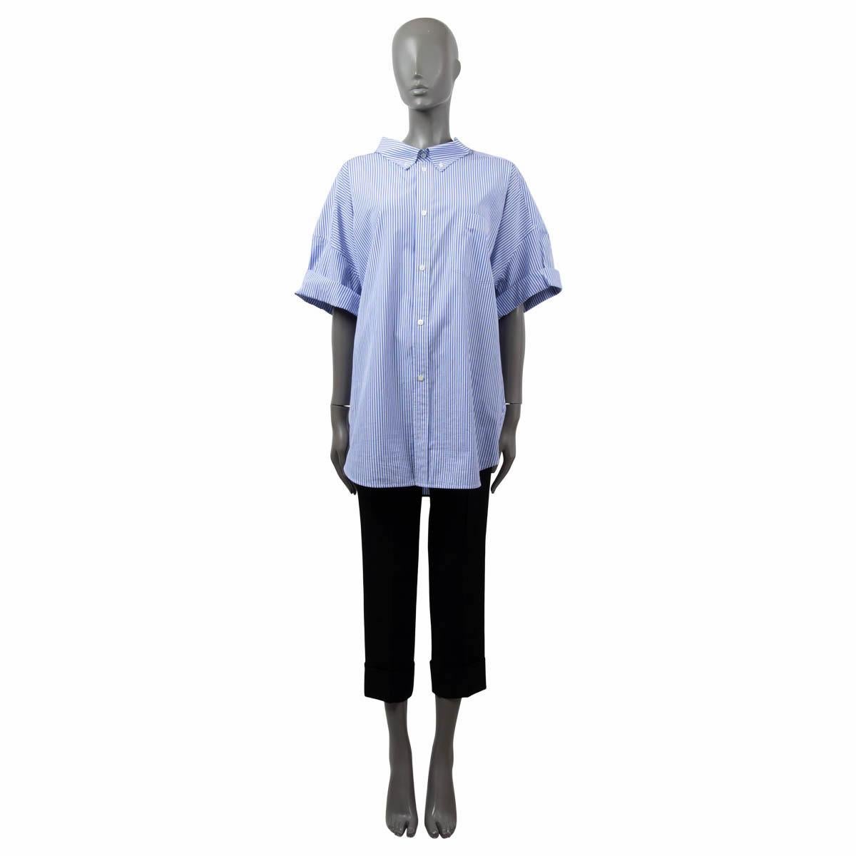 100% authentic Balenciaga striped oversized shirt in blue and white cotton (100%). Features Balenciaga logo on the back. Opens on the front with small buttons and has one chest pocket. Has been worn and is in excellent condition.

Measurements
Tag