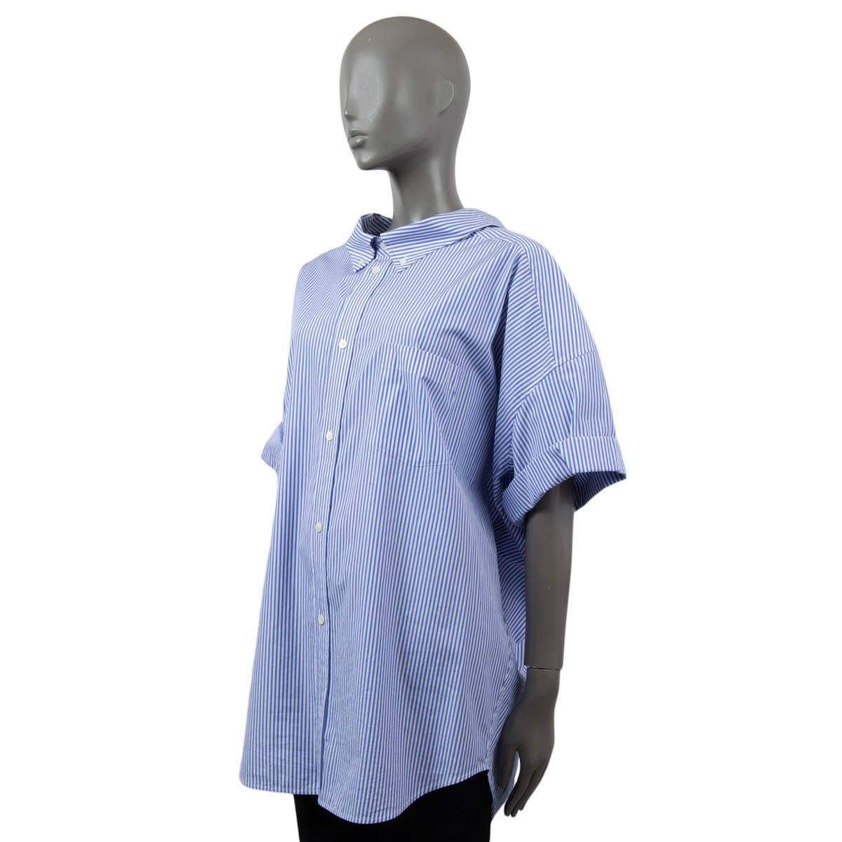 Purple BALENCIAGA blue white cotton STRIPED OVERSIZED SHORT SLEEVE Shirt 34 XXS